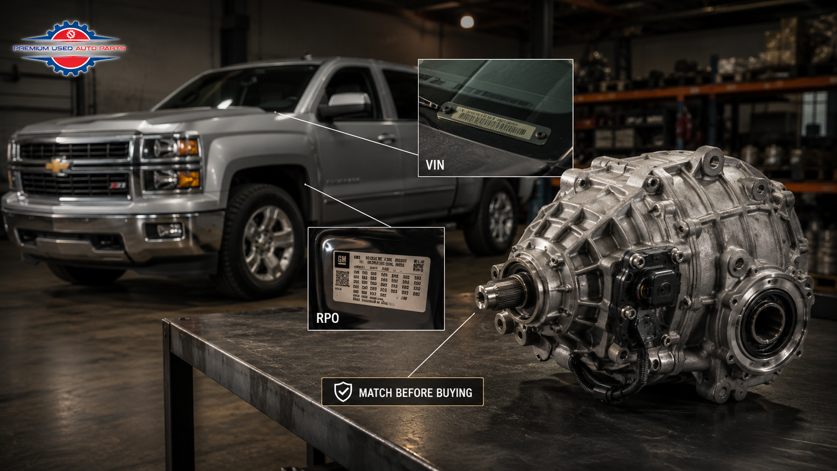 Chevy Silverado transfer case fitment verified using VIN and RPO information