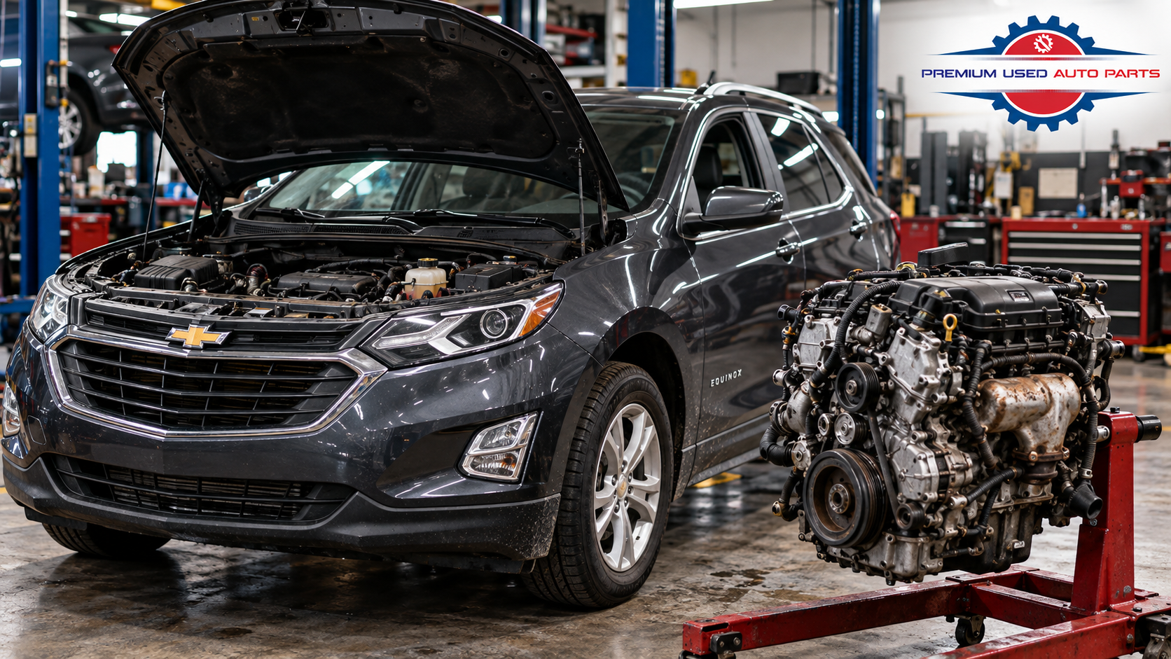 Chevy Equinox engine replacement in a professional auto repair shop