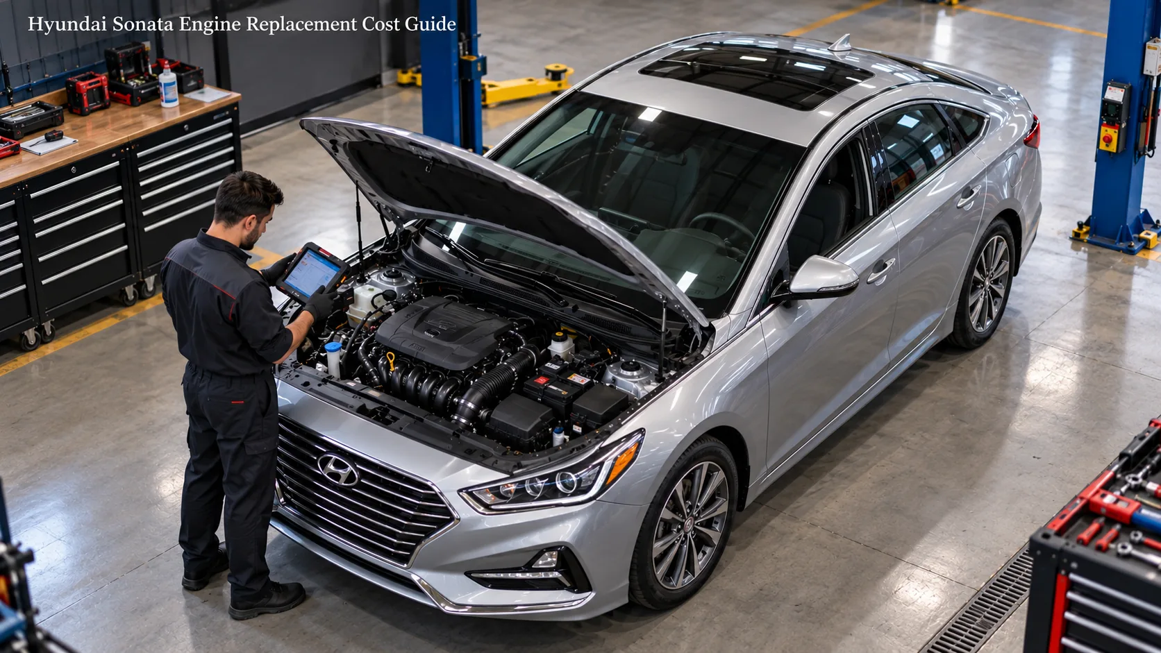 Metallic-silver Hyundai Sonata for Hyundai Sonata engine replacement cost inspection