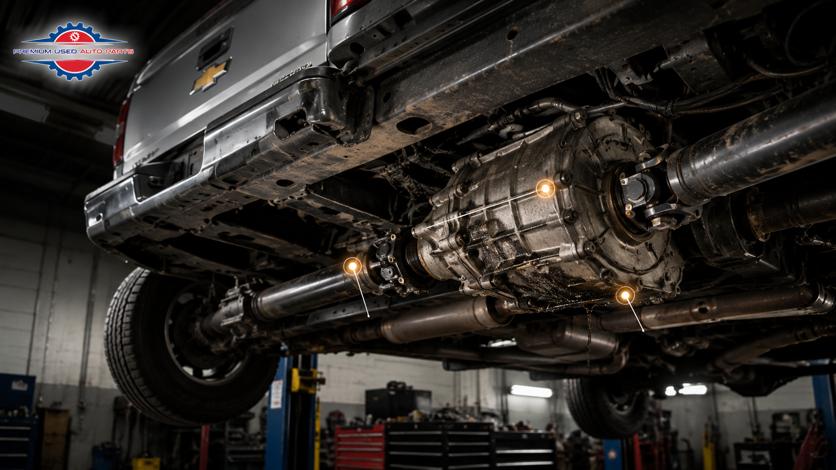 Chevy Silverado transfer case and drivetrain being inspected for symptoms